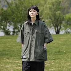 工装衬衫男短袖韩版潮流女个性文艺2024秋夏新款ins外套CY329-P39，男装T恤，星座412-2