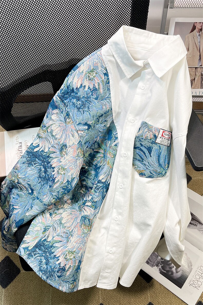 港风风花型长袖衬衫大码M-5XL情侣潮长袖衬衫男CS7714P60控,男装衬衫,星座227-7