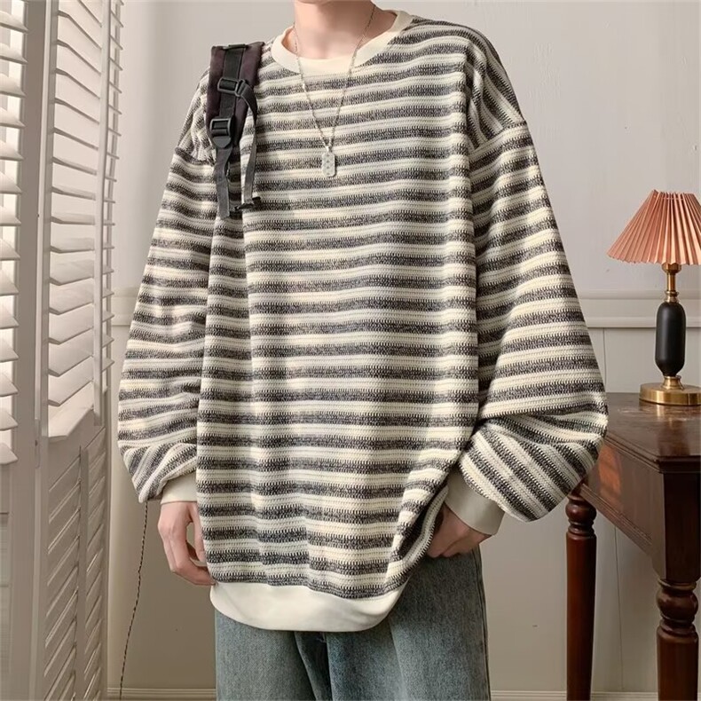 【有货】DA178-P55斑马纹圆领卫衣男2025新款春秋流行文艺条纹,男装T恤,星座603-2