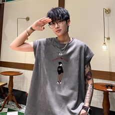 12025夏季新款男士麂皮绒无袖T恤百搭学生背心TLBX32特P18，男装T恤，电商B220
