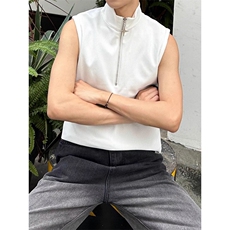 夏季暗黑系半拉链套头背心男女设计感韩版简约痞帅纯色无袖打底衫，男装背心/马甲，星座506A