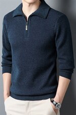 2023秋季加厚新款纯色针织打底衫男士中年休闲半拉链翻领长袖毛衣，男装针织衫/毛衣，电商B212（原钱塘6029）