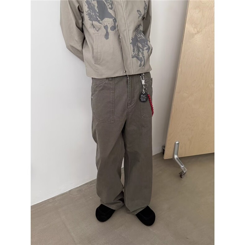 美式复古直筒垂感牛仔裤男女宽松休闲潮牌vibe长裤个性设计感裤子,男装牛仔裤,星座506A