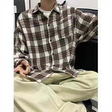 现货~磨毛格子大码长袖衬衫C5897/特P25咖啡，男装衬衫，电商A094