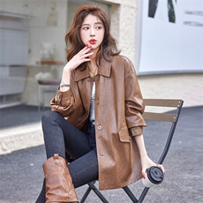 海宁真皮皮衣女中长款2025新款高级感宽松休闲外套绵羊皮夹克上衣，女装皮衣，简古