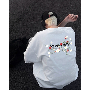 可48小时发货支持抖音得物来样二开 美式满天星亮片短袖T恤MTX656图片