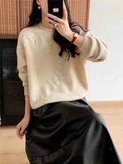 山羊绒秋季新款针织羊绒衫宽松纯色圆领纯色绣花针织毛衣，女装羊绒衫，大千羊绒