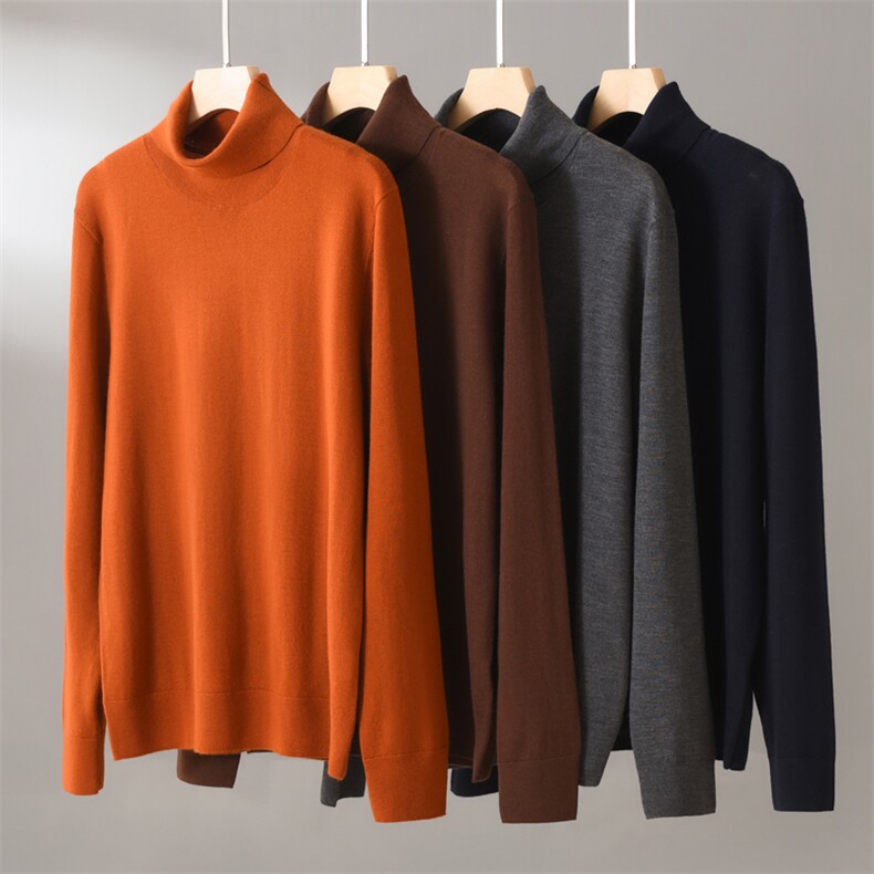 高领羊绒衫男羊绒针织毛衣纯色套头打底衫，男装羊绒套衫，昭美纯山羊绒