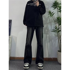 黑色复古牛仔裤男潮流直筒春秋款新款松紧腰阔腿长裤NL299，男装牛仔裤，星座1116A（原606A-3）