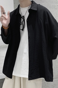910A-C215-P45控58港风秋装新款棉麻纯色简约情侣男女衬衫潮图片
