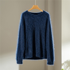 百搭简约圆领套头羊绒衫软糯保暖，女装针织衫/毛衣，伊纯羊绒