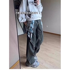 美式高街Vibe复古重工做旧牛仔裤设计感拼接直筒阔腿长裤子，男装牛仔裤，星座601-1
