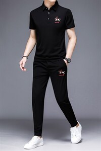 上衣裤子短袖纯色2023年翻领休闲夏季中年套装时尚HP516图片