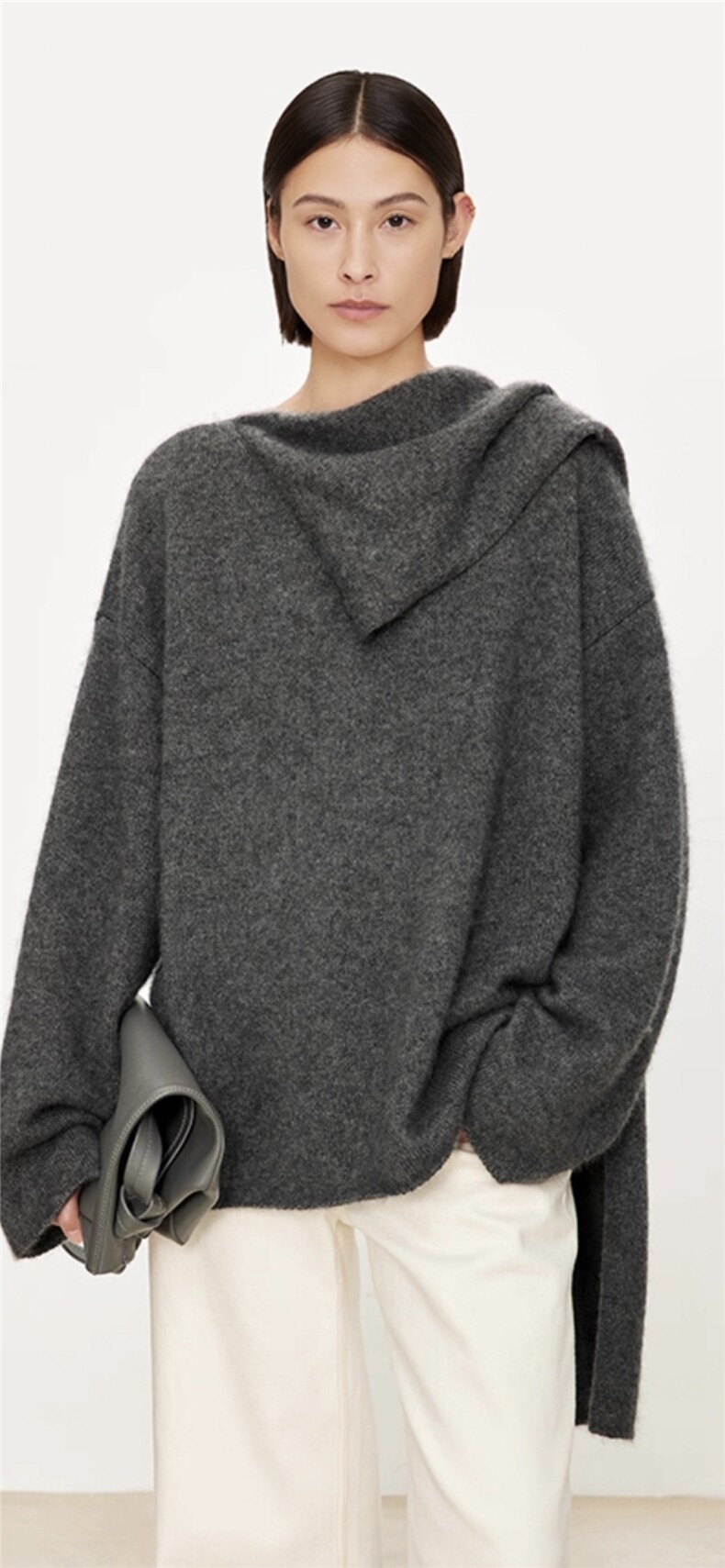 2025年秋季自带围脖宽松版圆领时尚百搭通勤简约休闲，女装针织衫/毛衣，初韵羊绒