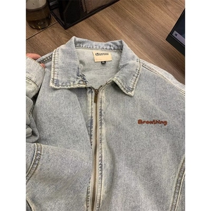 J3360-P128 美式复古做旧水洗刺绣牛仔外套男女秋季古着休闲图片