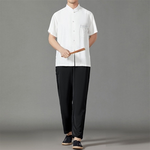 2026夏季薄款高端风冰丝短袖衬衫套装唐装汉服 HL23809-P120图片