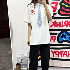 万针全刺绣解构设计260克重磅双纱纯棉高品质美式高街短袖T恤特35，男装T恤，电商A486