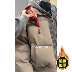 现货高品质重磅工艺美式高街假两件PU皮棉衣男女加厚棉服外套，男装棉衣，电商A443