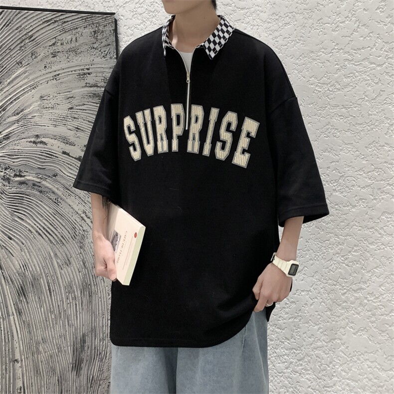 新款优品男士短袖发泡半开拉链印花T恤宽松上衣POLO衫ZD3312-P51,男装T恤,星座717