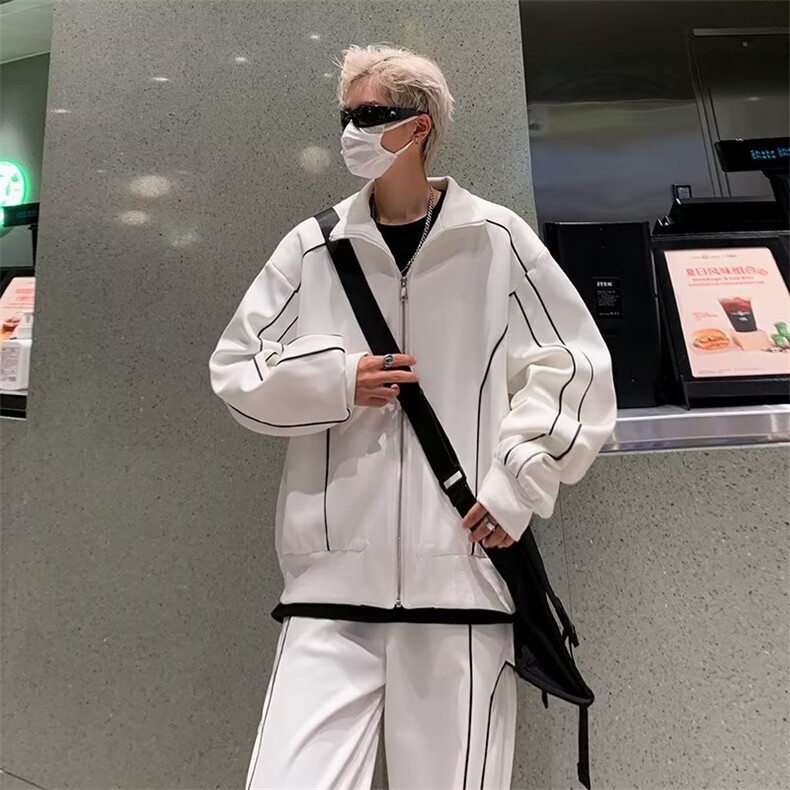感痞帅休闲运动套装男宽松设计感开衫裤搭配两件套潮TA119-P75,男装休闲套装,星座1109-3