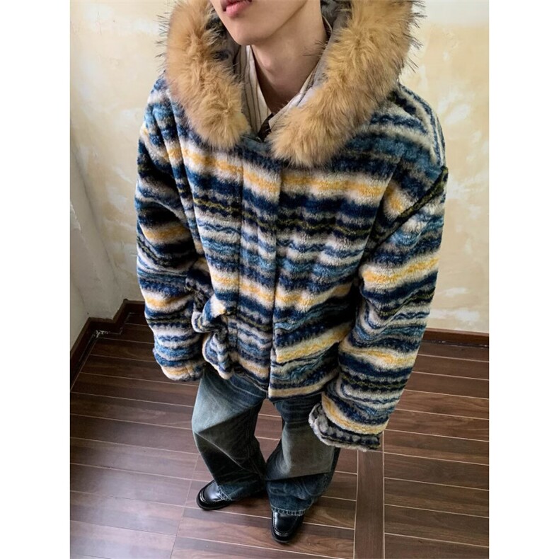 费尔岛毛绒外套冬季慵懒风复古绒感保暖上衣男棉衣MHT280,男装棉衣,星座1116A（原606A-3）