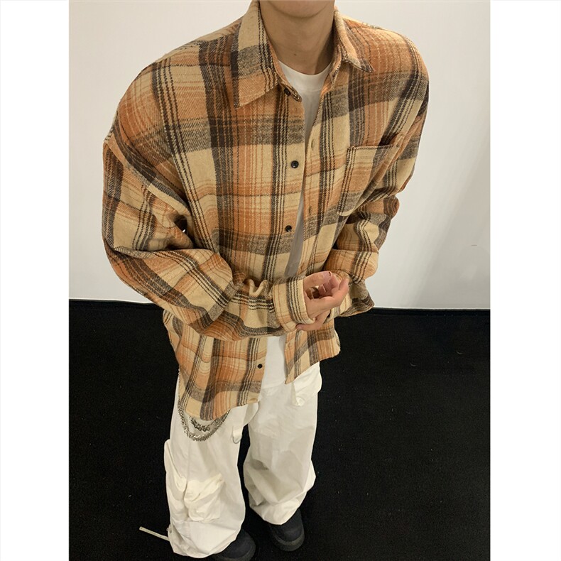 现货~磨毛格子大码长袖衬衫C5896/特P25咖啡,男装衬衫,电商A094