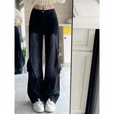 现货美式复古重工拼接牛仔裤男款直筒宽松小众阔腿裤L88122-p55，男装牛仔裤，星座1008