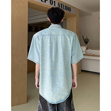 水洗破洞牛仔衬衫男短袖夏季薄款褂子外套C0995-P60，男装衬衫，星座308B-2