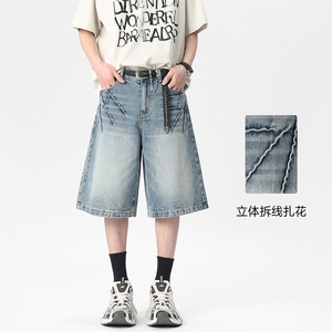 C315-Q7611夏季立体拆线扎花牛仔6分短裤(P45X79)1图片