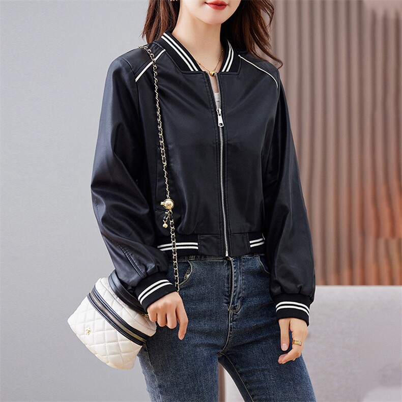 欧货皮衣外套女机车服短款上衣2023秋季新款pu皮棒球服夹克潮ins,女装皮衣,江南女神