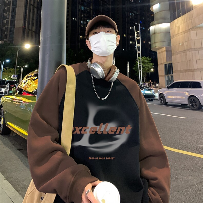 港风新款秋季时尚百搭宽松字母印花圆领套头卫衣WY610P40控58,男装卫衣,电商A268A