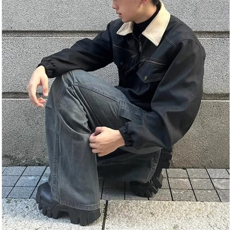 W8977-P58网图现货春季新款复古水洗做旧牛仔工装裤直筒廓形,男装牛仔裤,星座1608-2