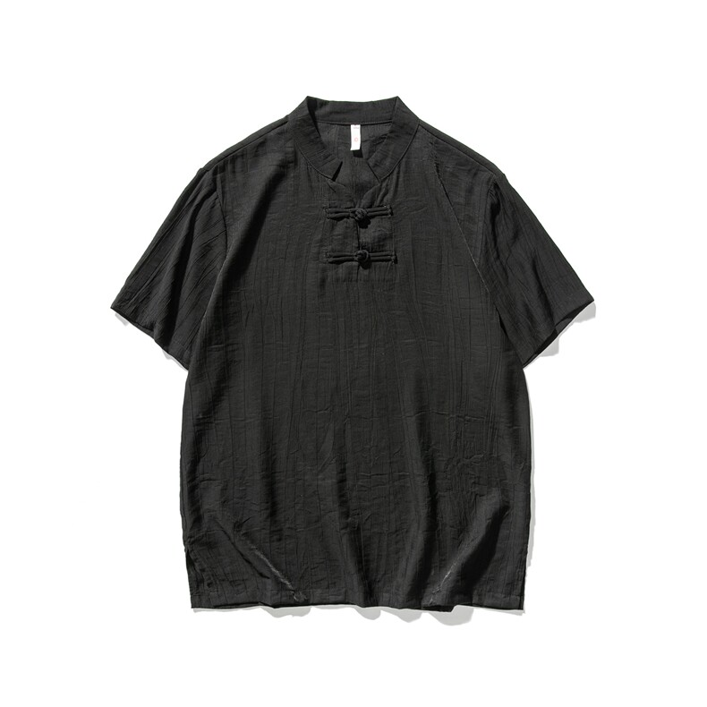 大码风棉麻亚麻短袖盘扣衬衫唐装薄款复古汉服潮F18/P50，男装T恤，钱塘713
