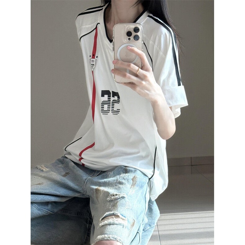 BK918CC-特P39 织带V领撞色运动球衣风短袖t恤男女图片