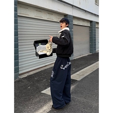 美式通勤字母藏青色抽绳卫裤男女同款百搭通勤宽松直筒休闲长裤，男装休闲裤，星座302B
