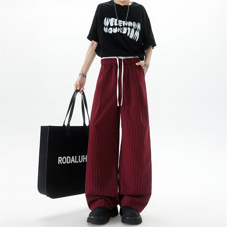 8XL-M假两件双腰山本裤条纹休闲西裤男夏宽松大码阔腿裤KZ052P60,男装休闲裤,电商B312