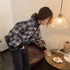 潮撞色格子衬衫男女款春秋季2025新款宽松休闲长袖百搭衬衣复古，男装衬衫，星座506A