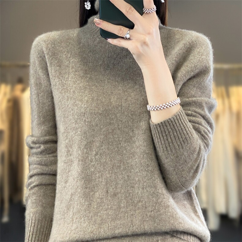 秋冬100%纯羊毛衫女一线成衣连帽针织羊绒衫宽松长袖毛衣帽衫打底,女装羊毛衫,羿纯羊绒
