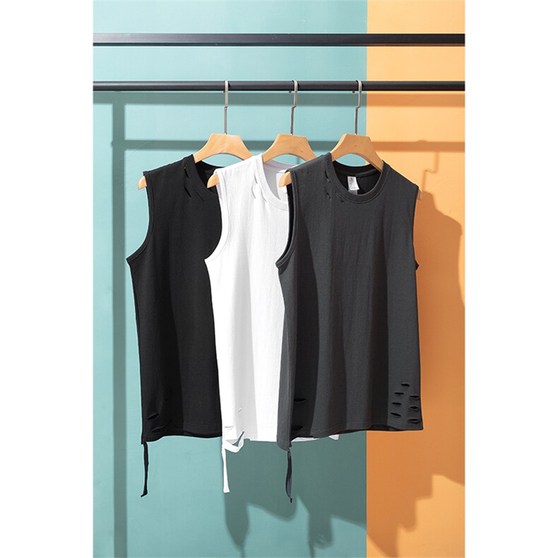 230克纯棉重磅破洞背心T恤抖音得物品质-光板也有货-DT908-P25，男装背心/马甲，星座301C-5