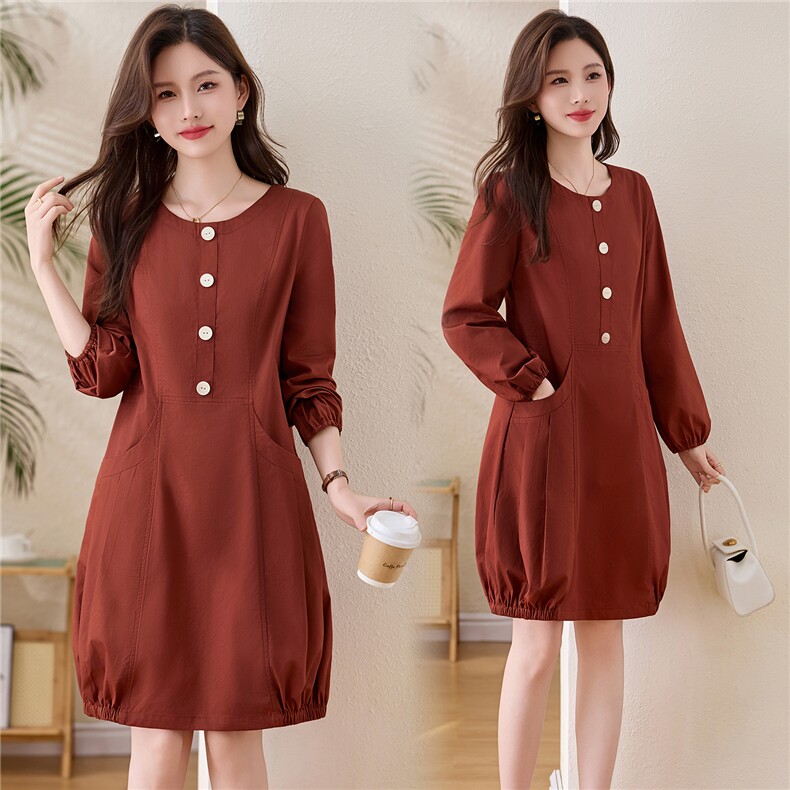 春装新款时尚优雅全棉春秋长袖花苞裙，女装连衣裙，姿衣坊