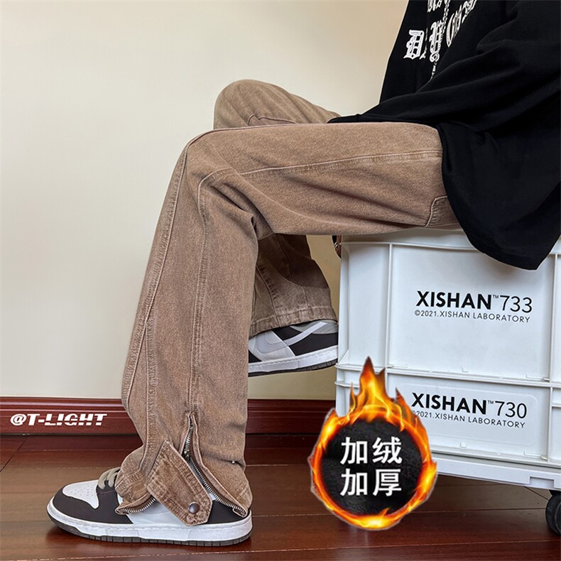秋冬美式高街棕色加绒加厚牛仔裤货号K658P60控78（加绒P75控98）,男装牛仔裤,电商A063