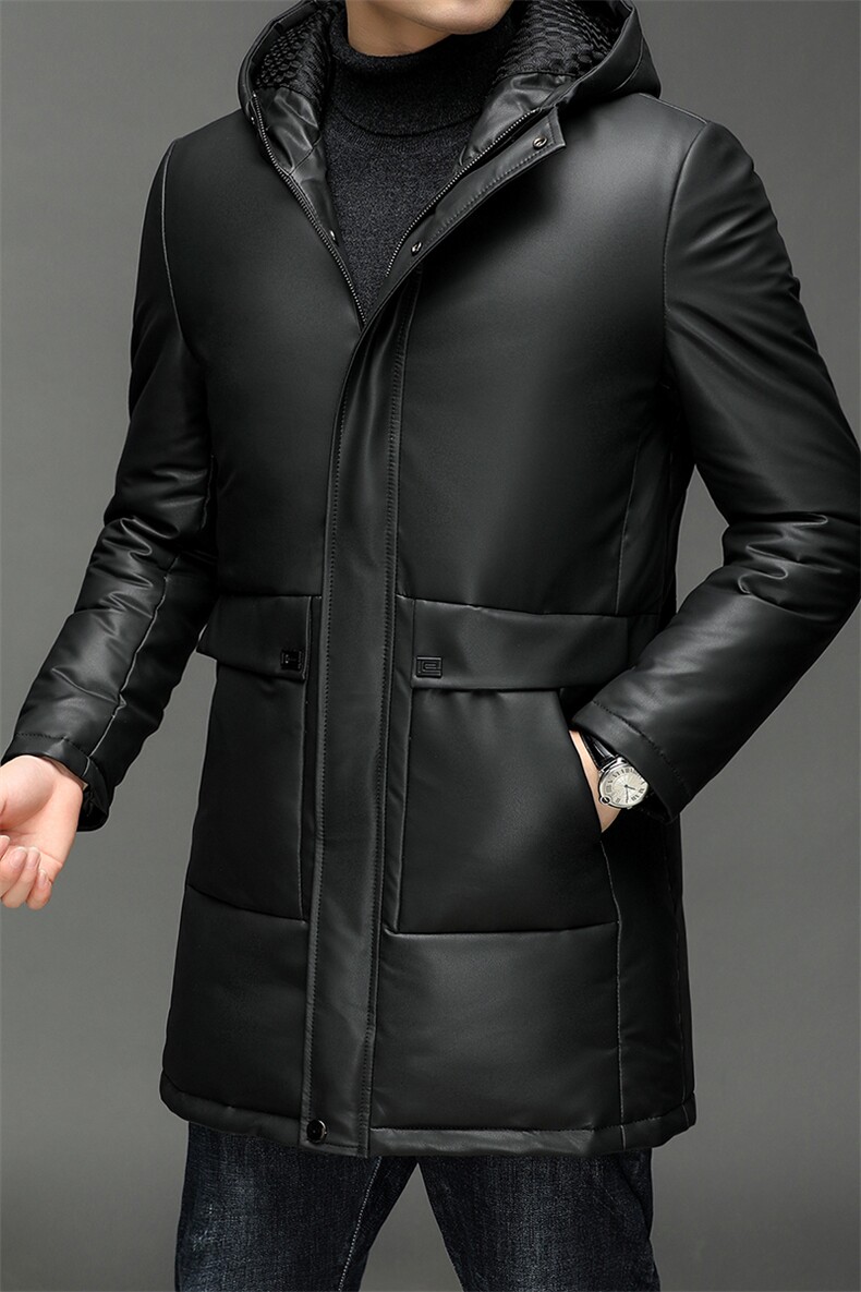 X2258秋冬新款海宁皮衣男士中长款绵羊皮鹅绒羽绒服翻领P810,男装皮衣,电商B360