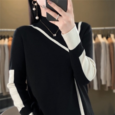 时尚拼色羊毛针织衫显瘦百搭宽松毛衣秋冬必备单品，女装针织衫/毛衣，暖姿羊绒