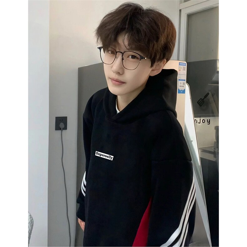 抖音得物高品质美式高街宽松结构潮流拼接织带连印花帽卫衣AW9601，男装卫衣，电商A443