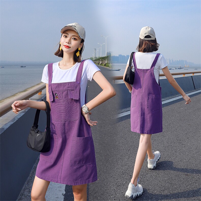 时尚背带裙2021夏季新款休闲t恤+连衣裙两件套，女装连衣裙，布衣桑