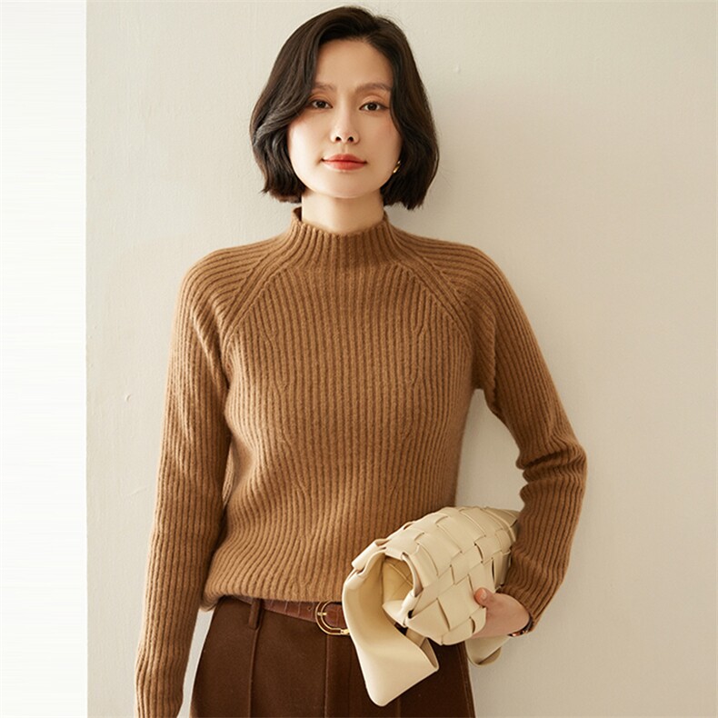 秋冬季纯山羊绒衫女半高领毛衣修身显瘦加厚款长袖针织打底衫，女装羊绒衫，纳丰羊绒