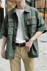 100%棉1港风2021夏装新款短袖衬衫五分袖中袖衬衣男大码8863，男装衬衫，电商D240-242