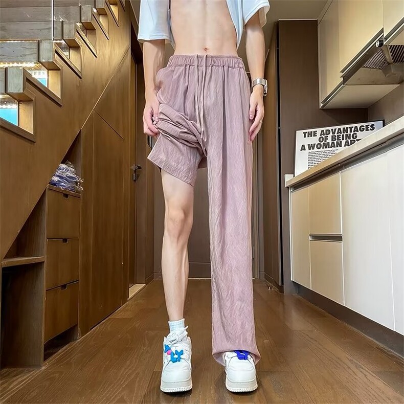 W316-P38春夏季新款百搭慵懒显瘦肌理感褶皱显腿长阔腿休闲裤,男装休闲裤,星座911-1