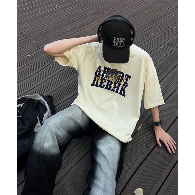 量大优供抖音视频支持得物配合二开美式满天星亮片短袖T恤MTX206,男装T恤,电商A486