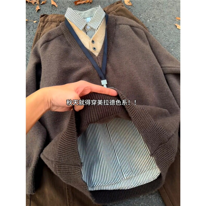 老钱风假两件毛衣男款秋冬季针织衫正肩v领情侣打底衫WLZ022-P55,男装T恤,星座1008
